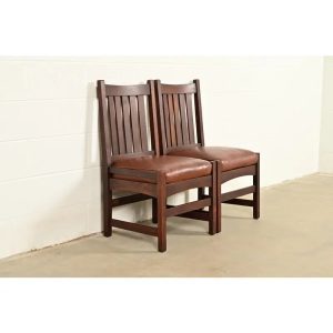 L. & J. G. Stickley Antique Mission Oak Arts & Crafts Side Chairs or Dining Chairs, Pair
