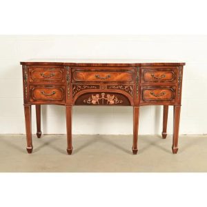 Maitland Smith Style French Regency Louis XVI Carved Mahogany and Burl Wood Sideboard Credenza