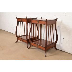 Maslow Freen French Regency Louis XVI Carved Mahogany Nightstands, Newly Refinished
