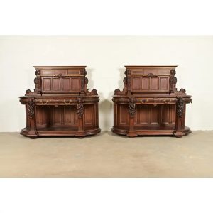 R. J. Horner Renaissance Revival Ornate Carved Oak Sideboards or Bar Cabinets, Circa 1880s