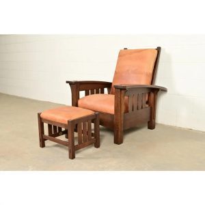 Stickley Mission Oak Arts & Crafts Bow Arm Reclining Morris Lounge Chair With Ottoman