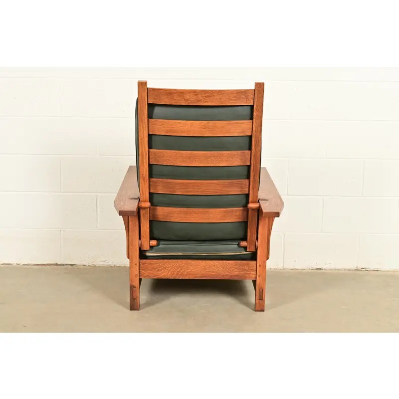 Stickley Mission Oak Arts & Crafts Reclining Morris Lounge Chair With Ottoman - Image 14
