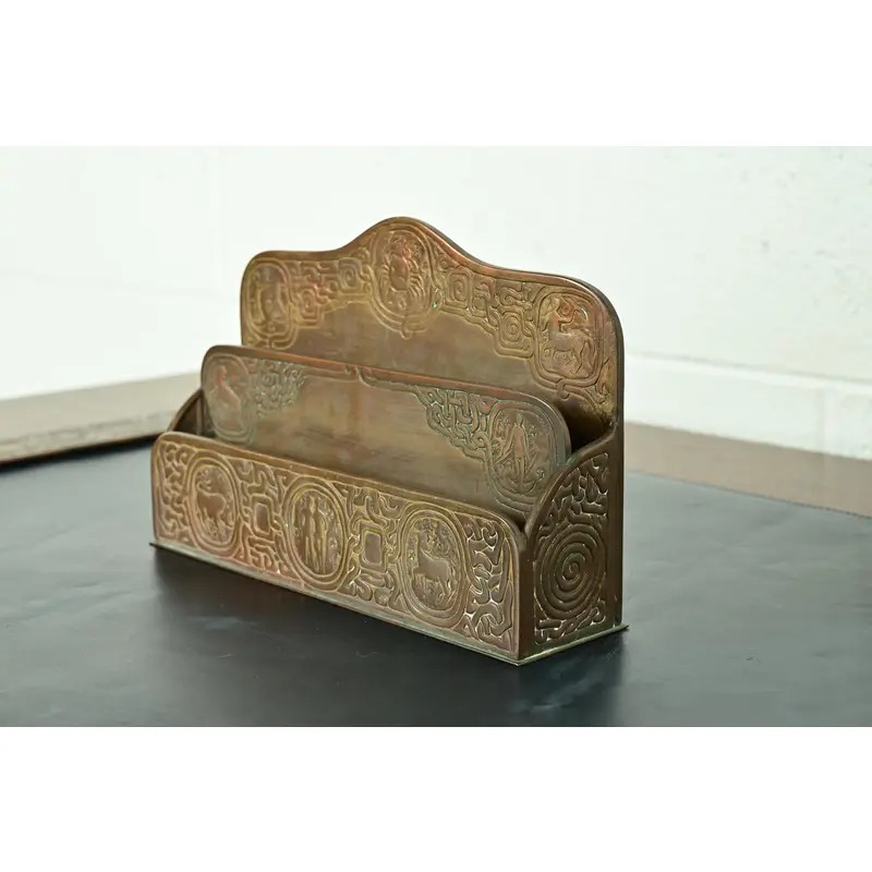 Tiffany Studios New York Zodiac Pattern Bronze Letter Rack