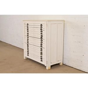 Antique Arts & Crafts White Painted 18-Drawer Flat File Printer's Cabinet, Circa 1900