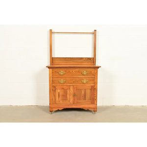 Antique Victorian Carved Oak Washstand or Commode, Circa 1890s