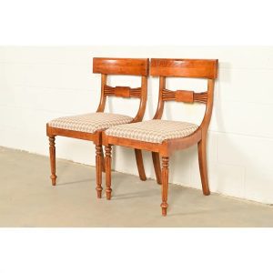 Baker Furniture English Regency Carved Maple Side Chairs or Dining Chairs, Pair