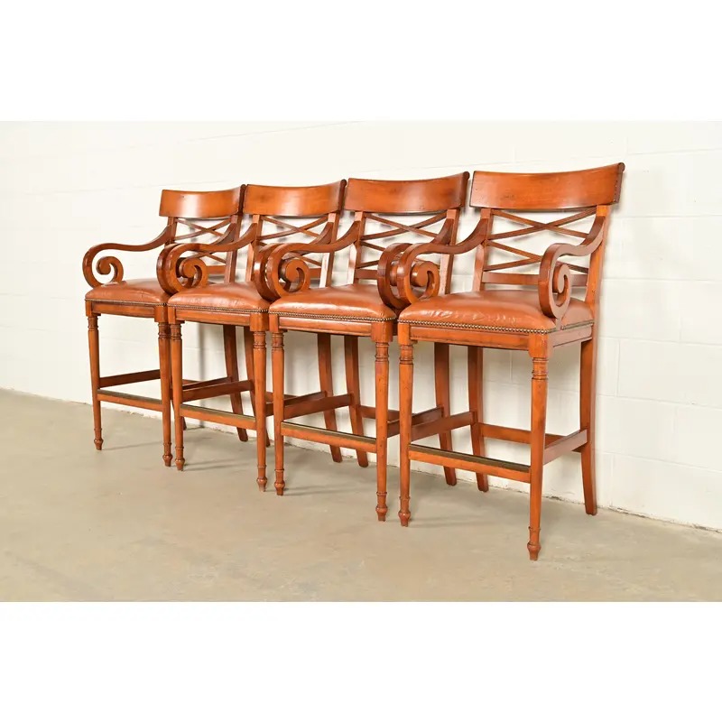 Baker Furniture English Regency Carved Walnut Bar Stools, Pair - Image 15