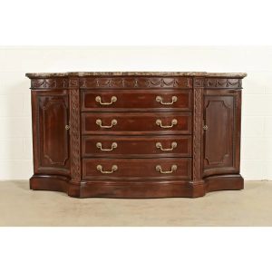 Bernhardt French Regency Louis XVI Carved Mahogany Marble Top Sideboard Credenza