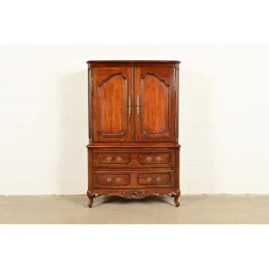 Century Furniture French Provincial Louis XV Carved Cherry Wood Armoire Dresser or Gentleman's Chest