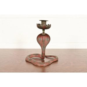 Enameled Bronze Cobra Snake Candlestick