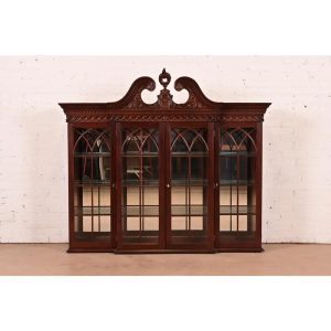 Georgian Carved Mahogany Lighted Bookcase or Display Cabinet by Craftique