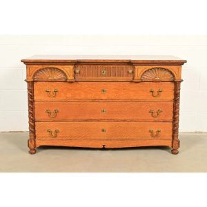 Herter Brothers Style Antique Victorian Carved Oak Dresser or Chest of Drawers, Circa 1890s