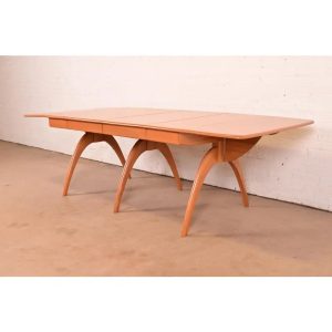 Heywood Wakefield Mid-Century Modern Solid Maple Wishbone Extension Dining Table, Newly Refinished
