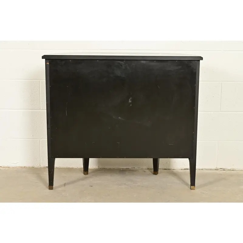 Imperial Furniture Grand Rapids French Regency Chinoiserie Black Lacquered Hand Painted Demilune Cabinet, Circa 1940s - Image 15