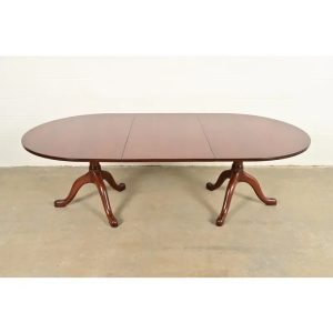 Kittinger Georgian Solid Mahogany Double Pedestal Extension Dining Table