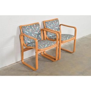 Loewenstein Modern Bent Beechwood Sled Leg Lounge Chairs, Pair