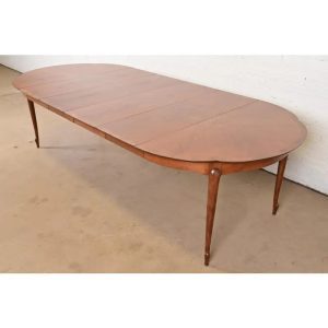 Mastercraft Mid-Century Hollywood Regency Cherry and Burl Wood Extension Dining Table, Newly Refinished