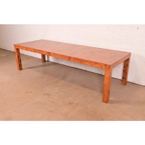 Milo Baughman for Thayer Coggin Mid-Century Modern Burl Wood Parsons Extension Dining Table, Newly Refinished