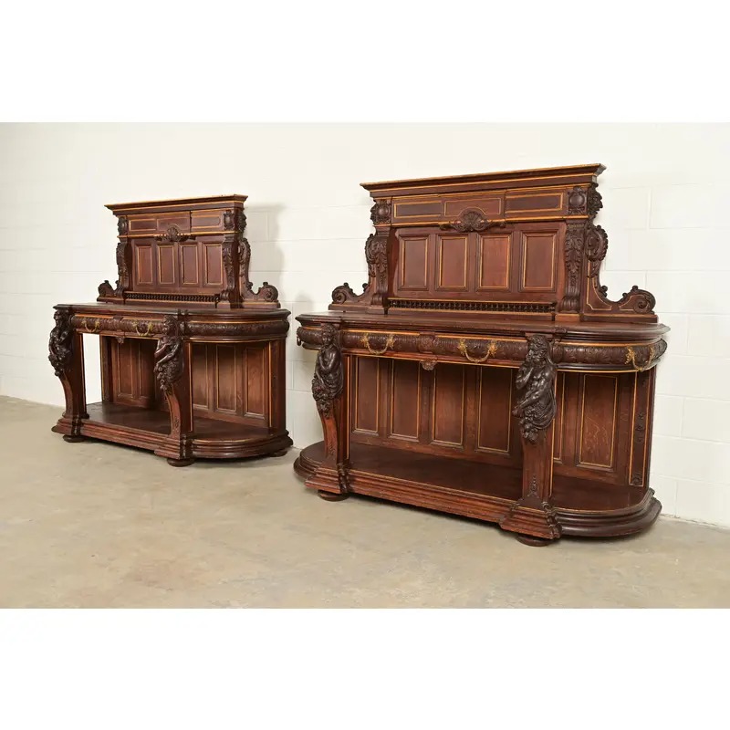 R. J. Horner Renaissance Revival Ornate Carved Oak Sideboard or Bar Cabinet, Circa 1880s - Image 15