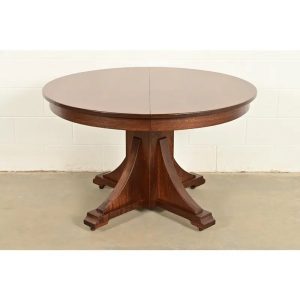 Stickley Brothers Antique Mission Oak Arts & Crafts Pedestal Extension Dining Table, Newly Refinished