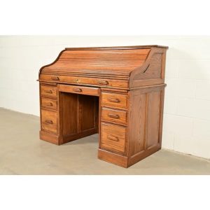 Victorian Carved Solid Oak Roll Top Desk