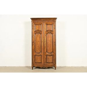 Baker Furniture French Provincial Louis XV Carved Oak Armoire Dresser or Linen Press, Circa 1960s