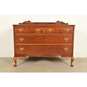 Berkey & Gay Antique Queen Anne Burled Walnut Four-Drawer Dresser, Circa 1920s