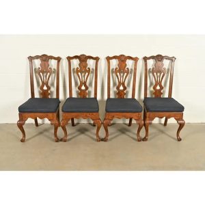 Henredon Georgian Carved Solid Oak Dining Chairs, Set of Four