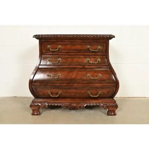 Maitland Smith Style Dutch Louis XV Burled Walnut Bombe Chest or Commode