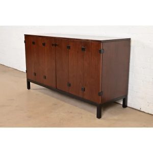 Milo Baughman for Directional Walnut and Ebonized Sideboard Credenza, Newly Refinished