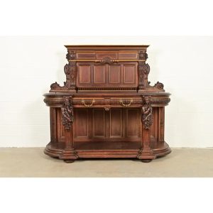 R. J. Horner Renaissance Revival Ornate Carved Oak Sideboard or Bar Cabinet, Circa 1880s