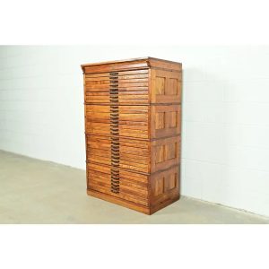 Antique Arts & Crafts Oak 31-Drawer Architect's Blueprint Flat File Cabinet by Hamilton, Circa 1900