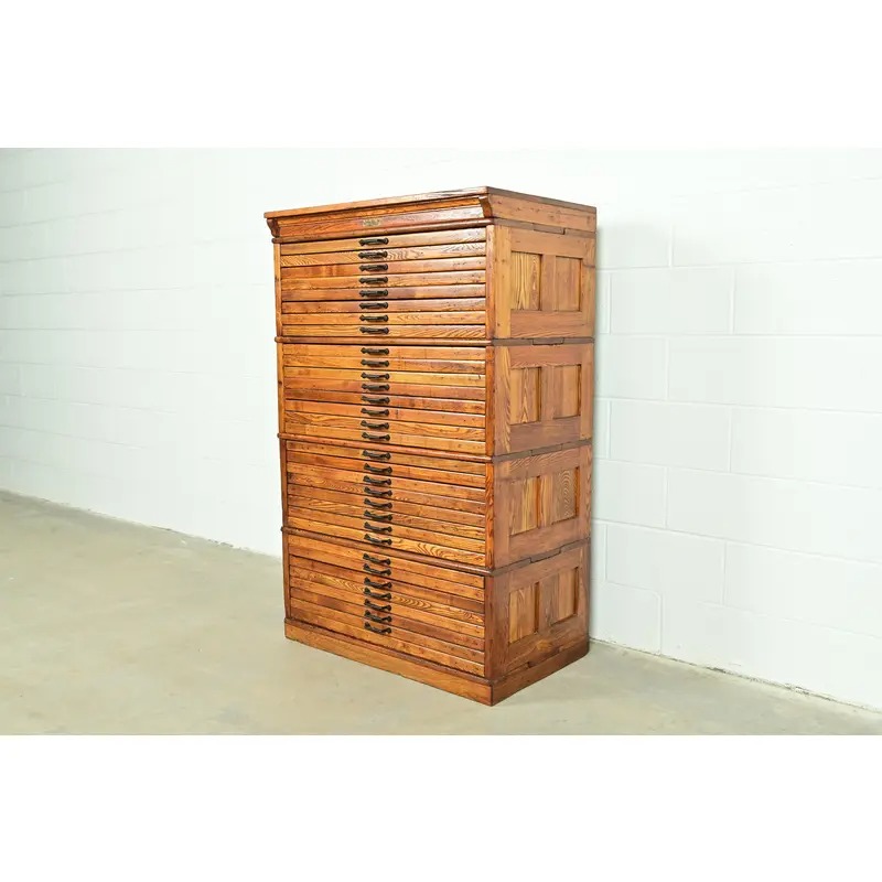 Antique Arts & Crafts Oak 31-Drawer Architect's Blueprint Flat File Cabinet by Hamilton, Circa 1900