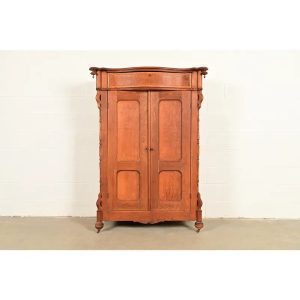 Antique Victorian Carved Oak Wardrobe or Armoire Dresser, Circa 1890s