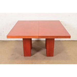 Baker Furniture Modern Art Deco Parquet Top Extension Dining Table, Newly Refinished