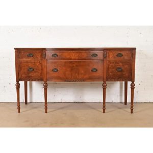 Baker Furniture Style French Regency Louis XVI Burled Walnut Sideboard Buffet, Circa 1940s