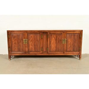 Century Furniture Hollywood Regency Chinoiserie Carved Walnut Sideboard Credenza, Circa 1970s