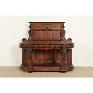 R. J. Horner Renaissance Revival Ornate Carved Oak Sideboard or Bar Cabinet, Circa 1880s