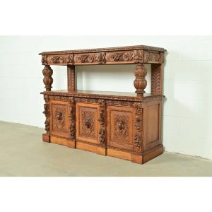 R. J. Horner Style Renaissance Revival Carved Oak Sideboard or Bar Cabinet, Circa 1890s