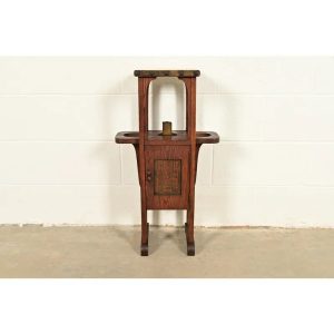 Stickley Brothers Style Antique Mission Arts & Crafts Oak and Brass Smoker Stand, Circa 1910
