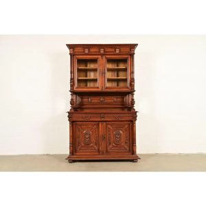 Antique French Renaissance Carved Walnut Sideboard or Bar Cabinet, Circa 1890s