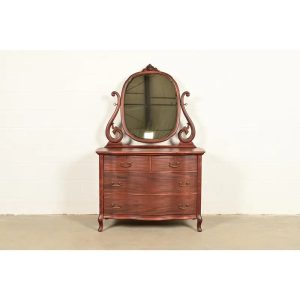 Early Widdicomb Antique Victorian Carved Mahogany Serpentine Front Dresser With Mirror, Circa 1890s