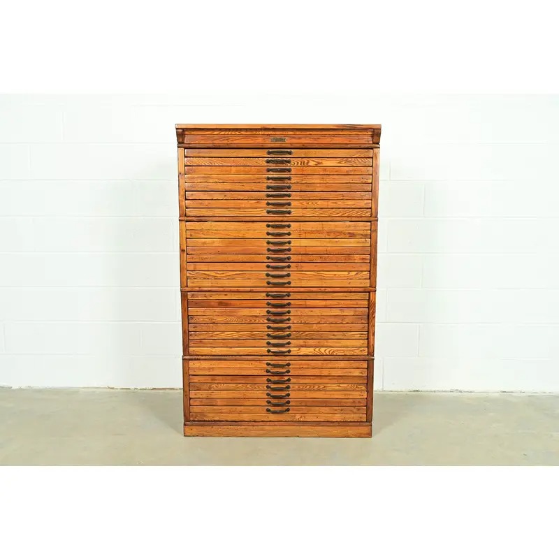 Antique Arts & Crafts Oak 31-Drawer Architect's Blueprint Flat File Cabinet by Hamilton, Circa 1900 - Image 2