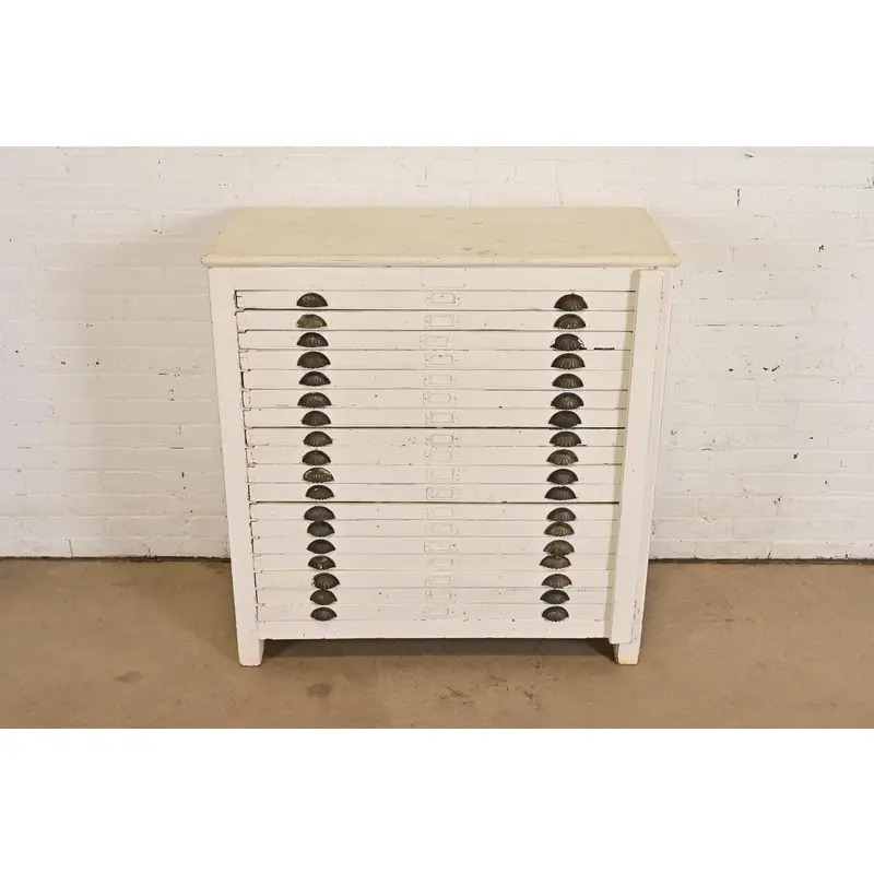 Antique Arts & Crafts White Painted 18-Drawer Flat File Printer's Cabinet, Circa 1900 - Image 2