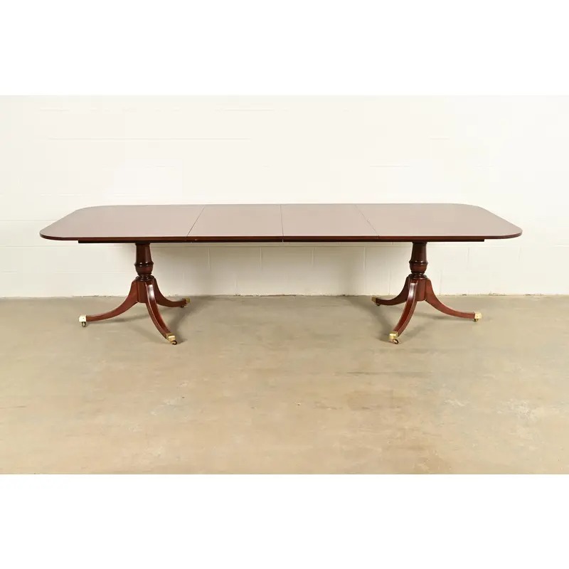 Baker Furniture Style Georgian Mahogany Double Pedestal Extension Dining Table, Newly Refinished - Image 2