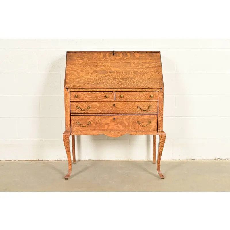 Berkey & Gay Style Antique Victorian Tiger Oak Slant Front Secretary Desk, Circa 1900 - Image 2
