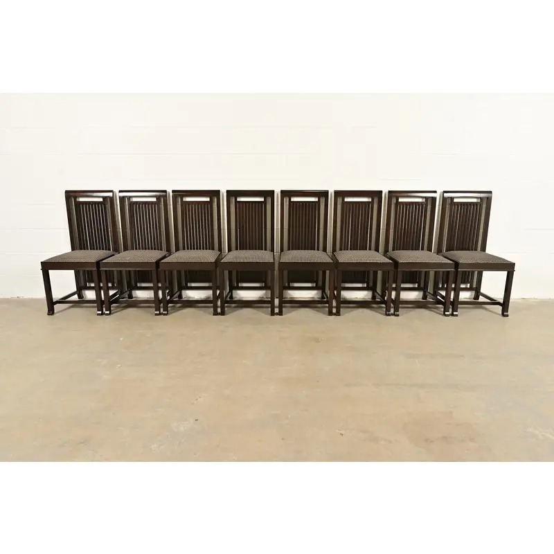 Frank Lloyd Wright for Cassina Arts & Crafts Dark Cherry Wood Dining Chairs, Set of Eight - Image 2