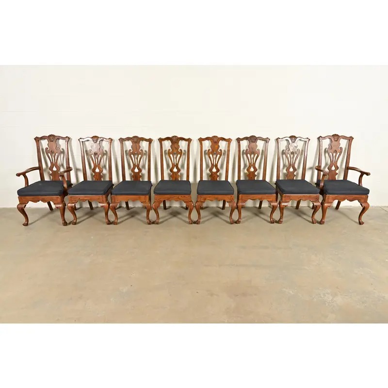 Henredon Georgian Carved Solid Oak Dining Chairs, Set of Eight - Image 2