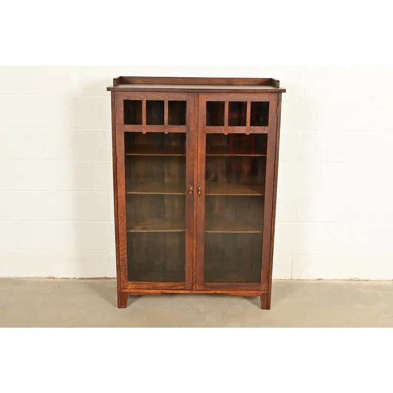 Limbert Style Antique Mission Oak Arts & Crafts Glass Front Bookcase Cabinet, Circa 1910 - Image 2