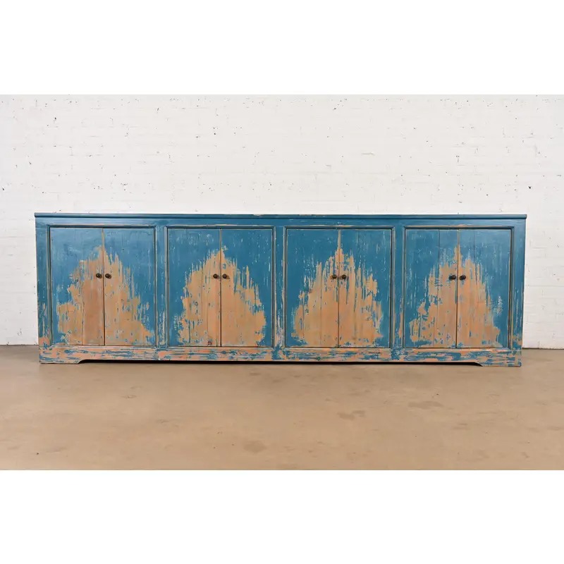 Modern Distressed Blue Painted Monumental Sideboard by Van Thiel - Image 2